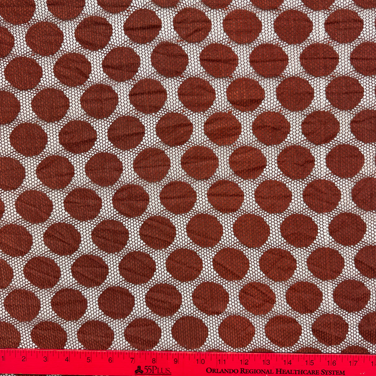 1970’s Mesh brown circles synthetic blend fabric (P100)