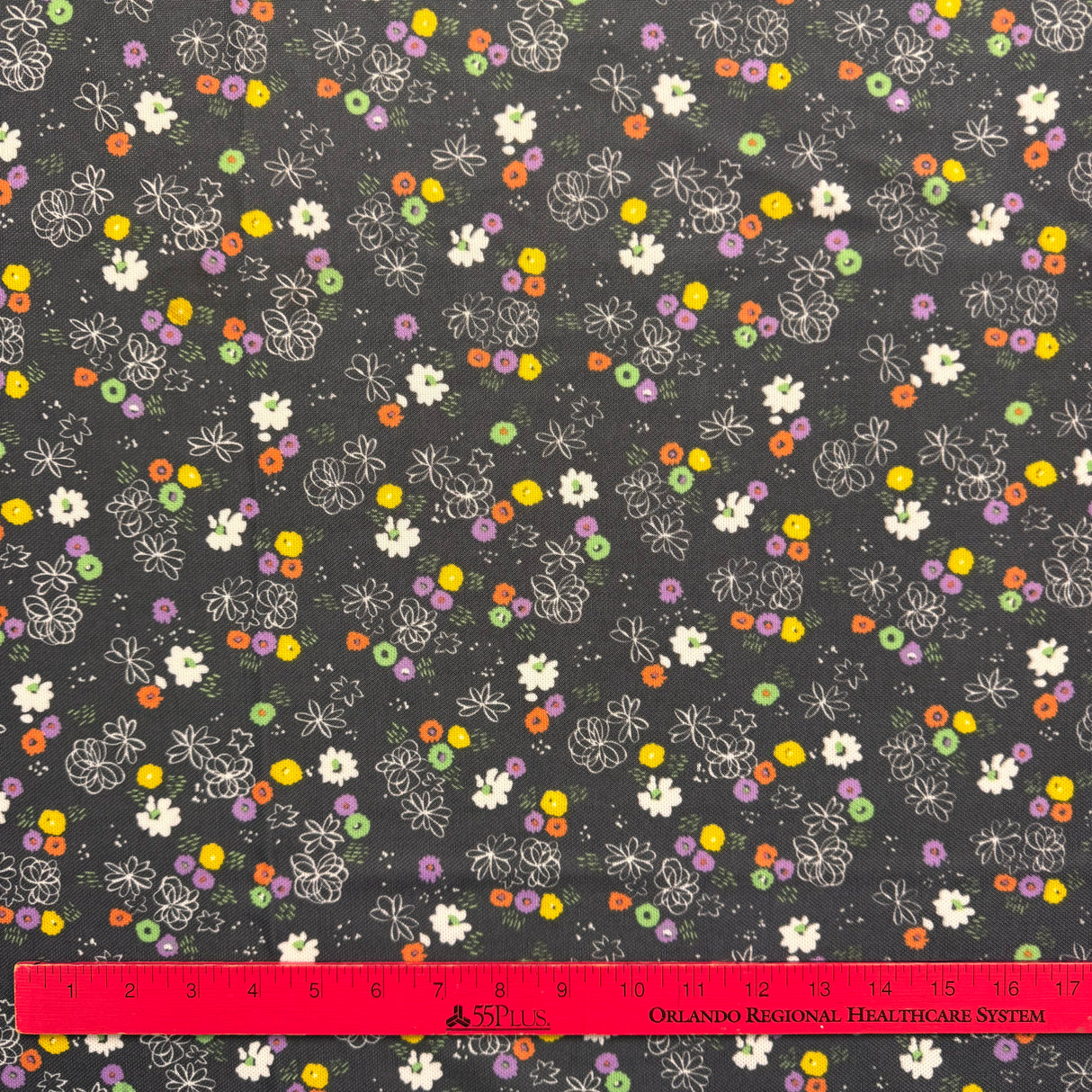 1970’s Black with multicolor flowers polyester fabric (P101)