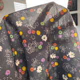 1970’s Black with multicolor flowers polyester fabric (P101)