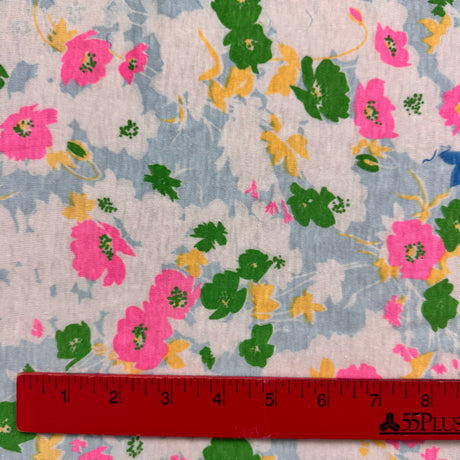 1970’s Bright Pastel Floral faux border print jersey knit fabric (P104)