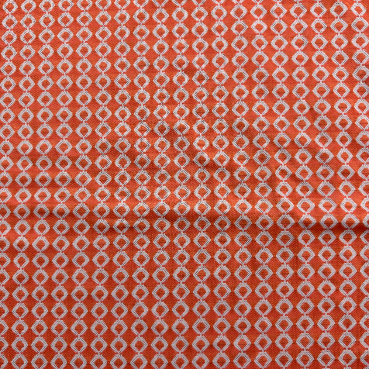 1970’s Salmon Orange and White Geometric Print Polyester Fabric (P106)