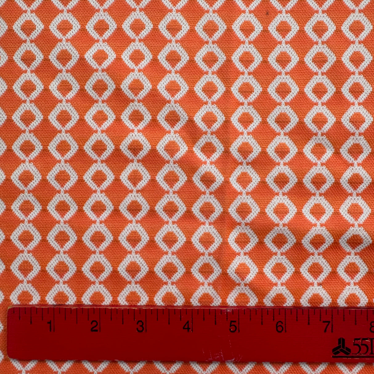 1970’s Salmon Orange and White Geometric Print Polyester Fabric (P106)