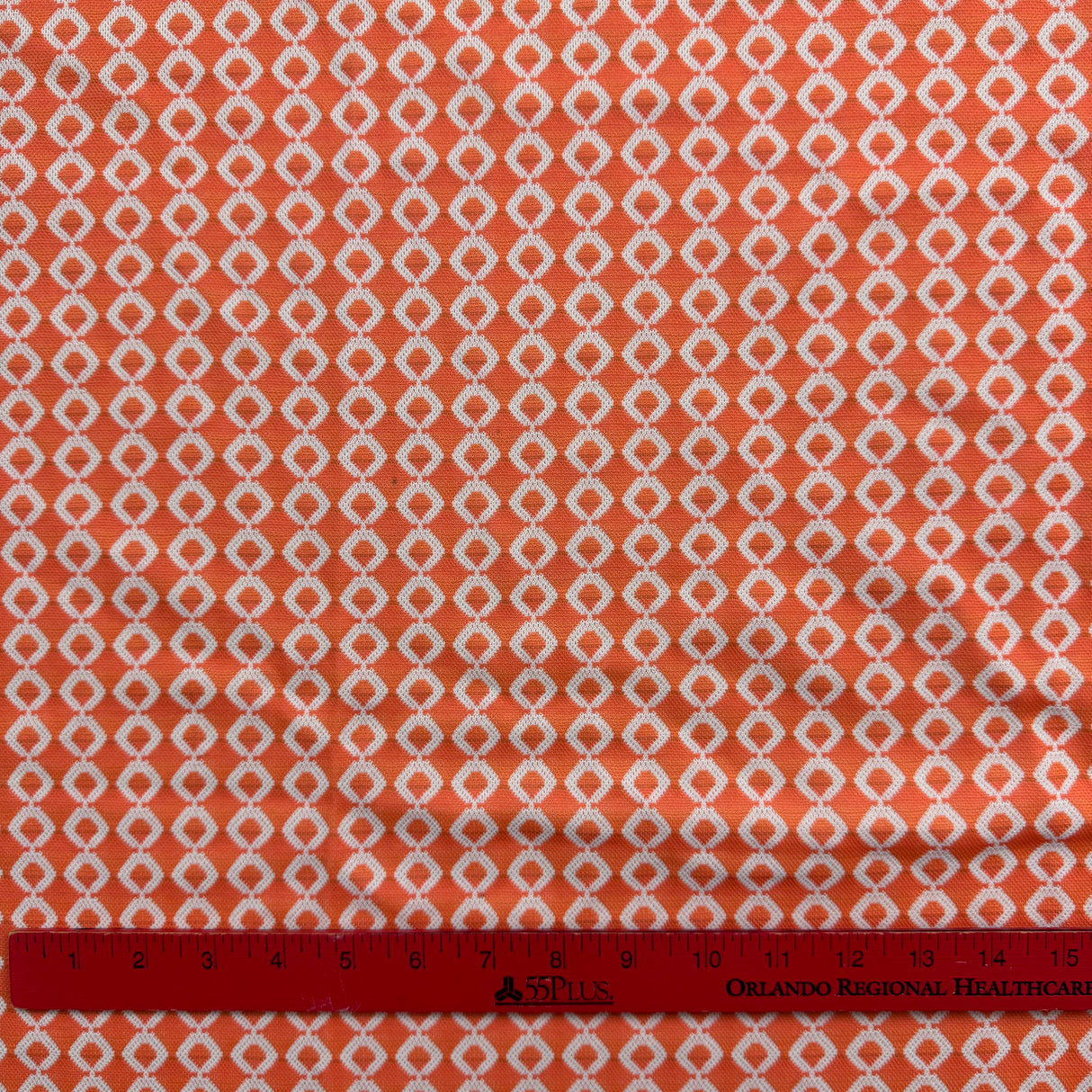 1970’s Salmon Orange and White Geometric Print Polyester Fabric (P106)