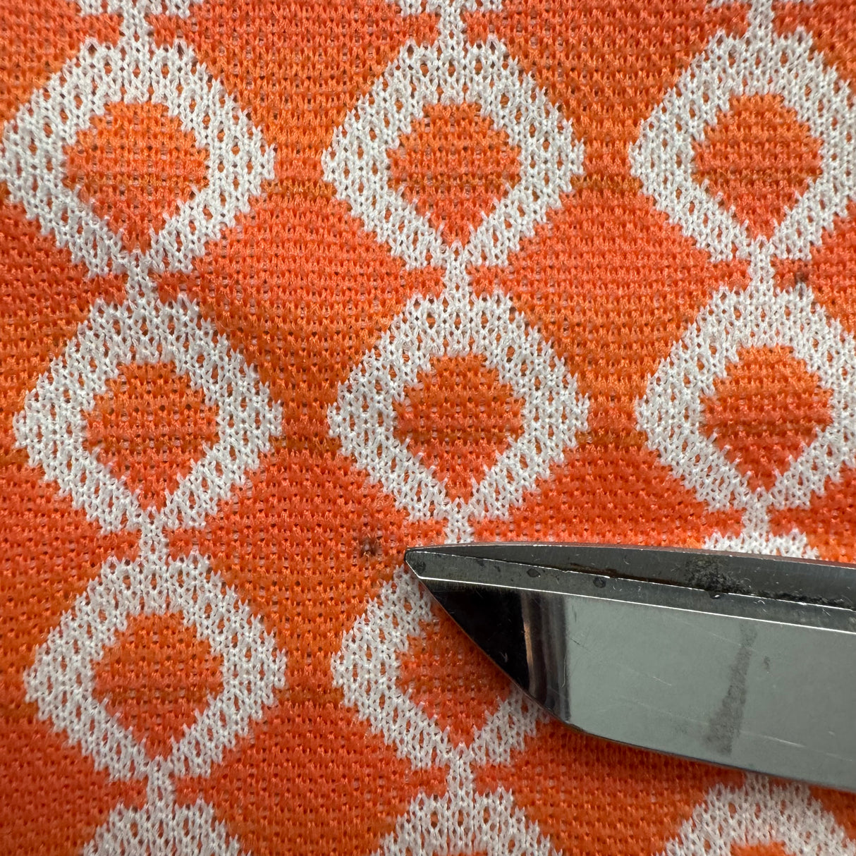 1970’s Salmon Orange and White Geometric Print Polyester Fabric (P106)