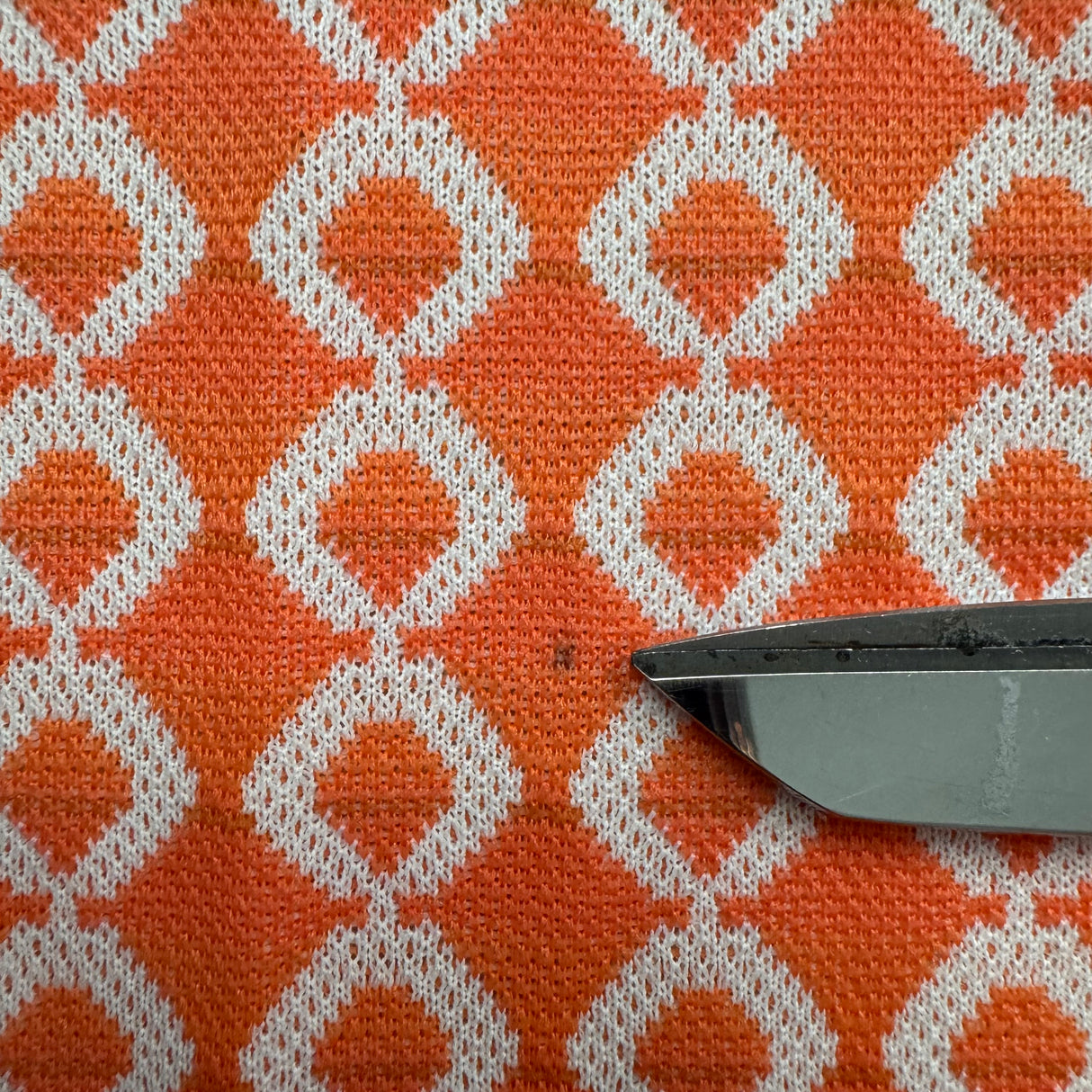 1970’s Salmon Orange and White Geometric Print Polyester Fabric (P106)