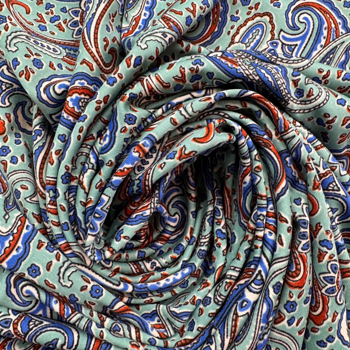 1970’s Paisley Print with Aqua Background Synthetic Blend Fabric (P107)