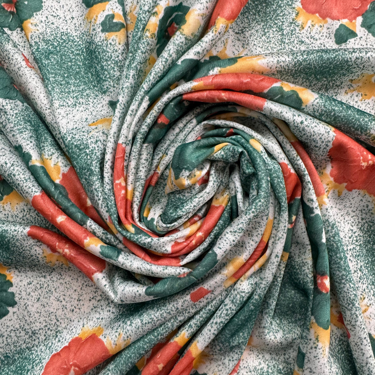 1970’s Teal and Orange Tropical Flowers Print Polyester Fabric (P109)