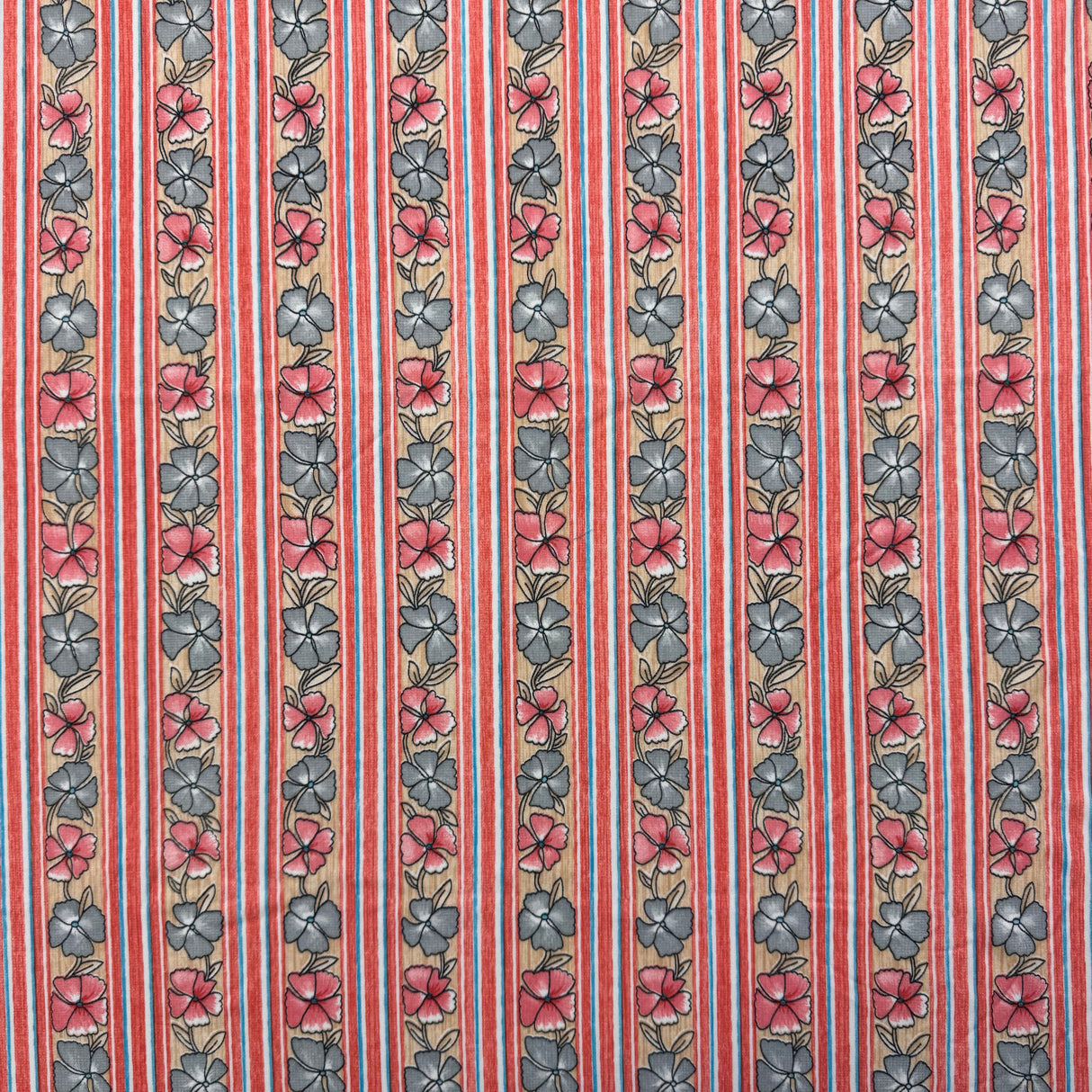 1970’s Pink Tropical Flowers with Stripes Jersey Fabric (P110)