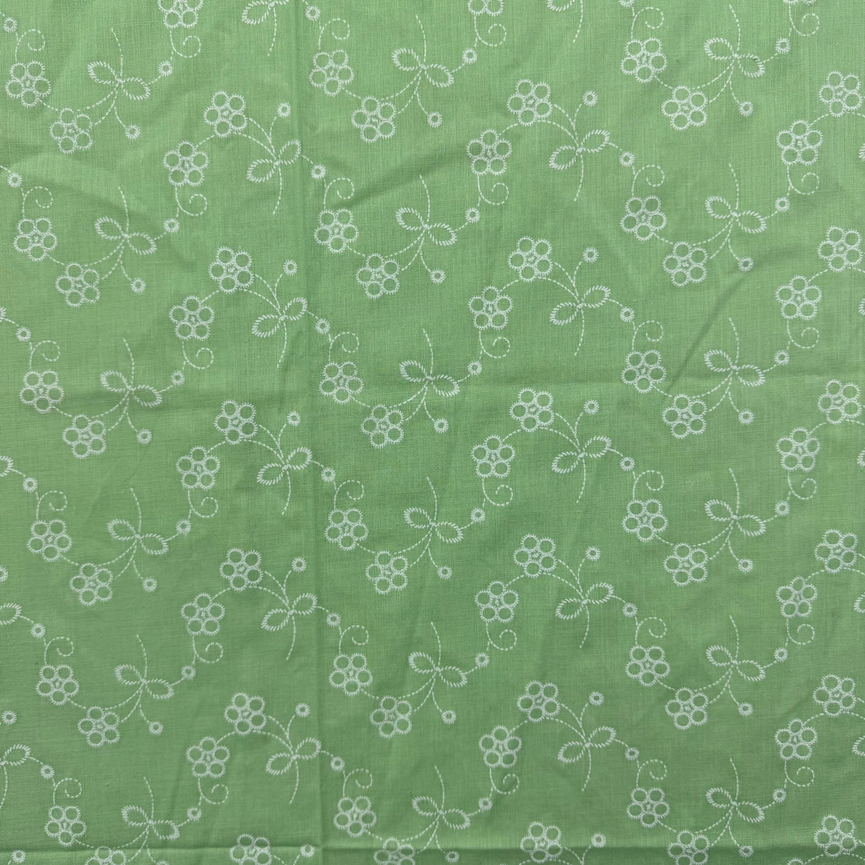 1970’s Lime Green with Painted White Flowers Cotton Blend Fabric (P112)