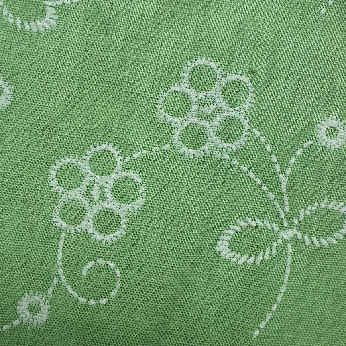 1970’s Lime Green with Painted White Flowers Cotton Blend Fabric (P112)