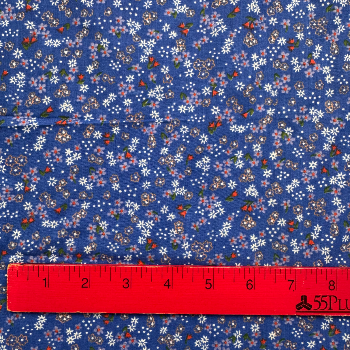 1970’s Blue with Tiny White and Orange Flowers Cotton Blend Fabric (P114)