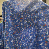 1970’s Blue with Tiny White and Orange Flowers Cotton Blend Fabric (P114)