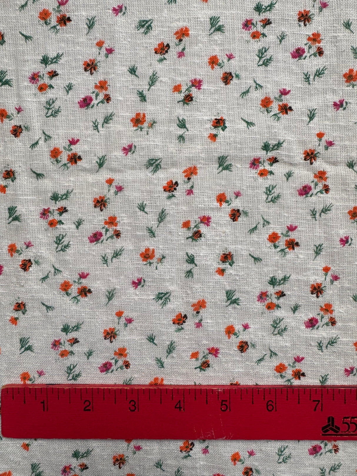 1980’s Cream with Pink and Orange Flowers Linen Blend Fabric - BTY (P117)