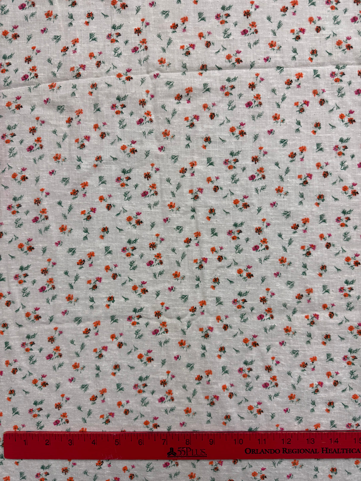 1980’s Cream with Pink and Orange Flowers Linen Blend Fabric - BTY (P117)