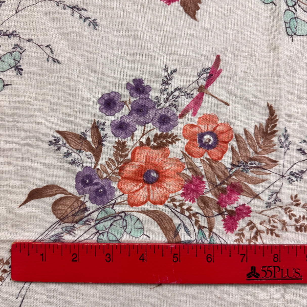 1980’s Floral bunches with Dragonflies Cotton Blend Fabric - (P119)