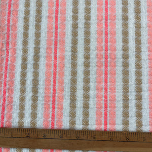 1970's White with Pink and Tan Striped Acrylic Bonded Backed Fabric- BTY