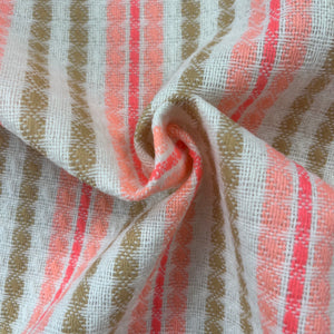 1970's White with Pink and Tan Striped Acrylic Bonded Backed Fabric- BTY