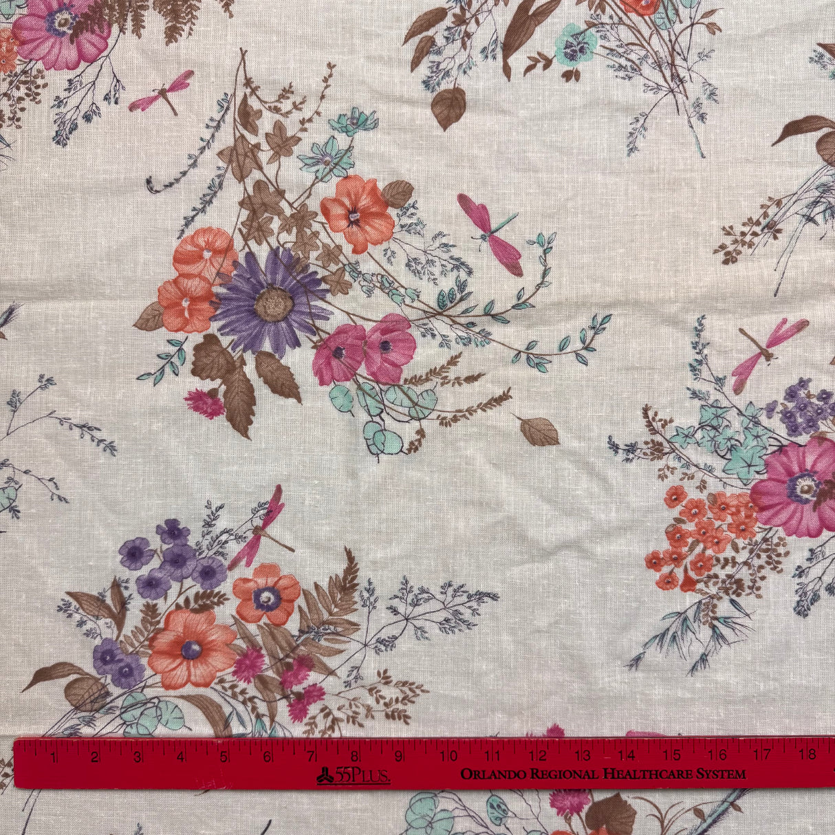 1980’s Floral bunches with Dragonflies Cotton Blend Fabric - (P119)