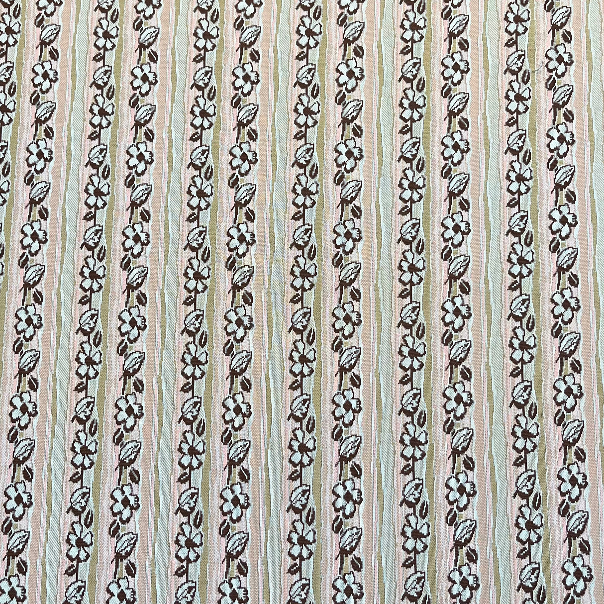 1970's Tan and Pink Striped Double Knit Polyester Fabric - 1yd