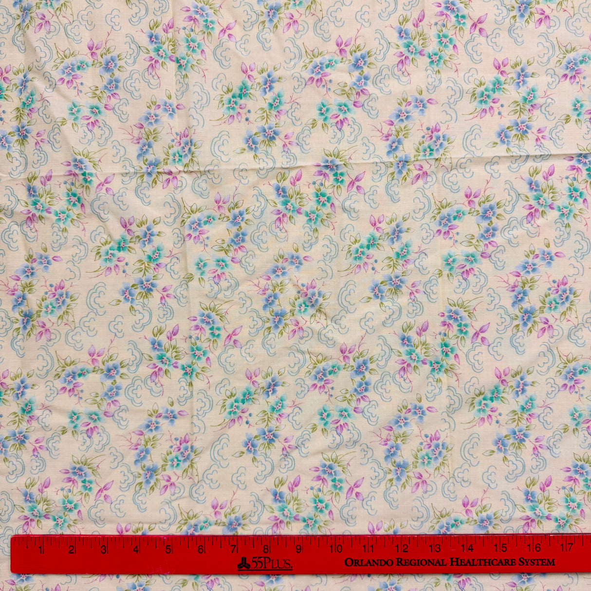 1980’s Yellow with Blue & Teal Flowers and Pink & Green Leaves Cotton Blend Fabric - (P120)