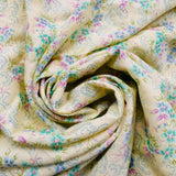 1980’s Yellow with Blue & Teal Flowers and Pink & Green Leaves Cotton Blend Fabric - (P120)