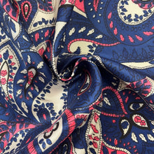 1970's Blue and Pink Paisley Acetate Fabric - BTY