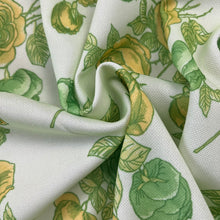 1970's Light Green and Bright Green and Yellow Rose Print Brushed Polyester Fabric - BTY