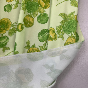 1970's Light Green and Bright Green and Yellow Rose Print Brushed Polyester Fabric - BTY