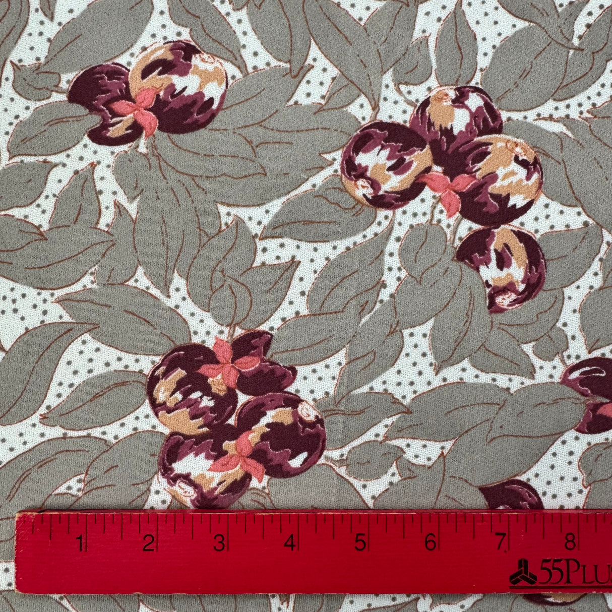 1980’s Grey with Pink Berries Synthetic Blend Fabric - (P127)