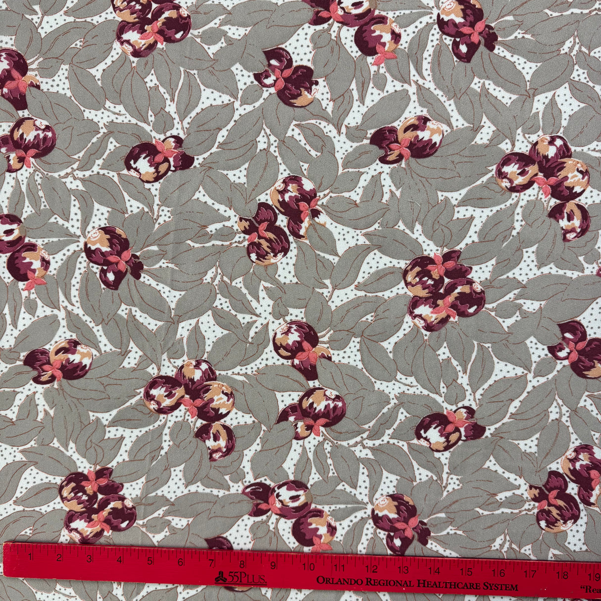 1980’s Grey with Pink Berries Synthetic Blend Fabric - (P127)