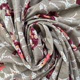 1980’s Grey with Pink Berries Synthetic Blend Fabric - (P127)