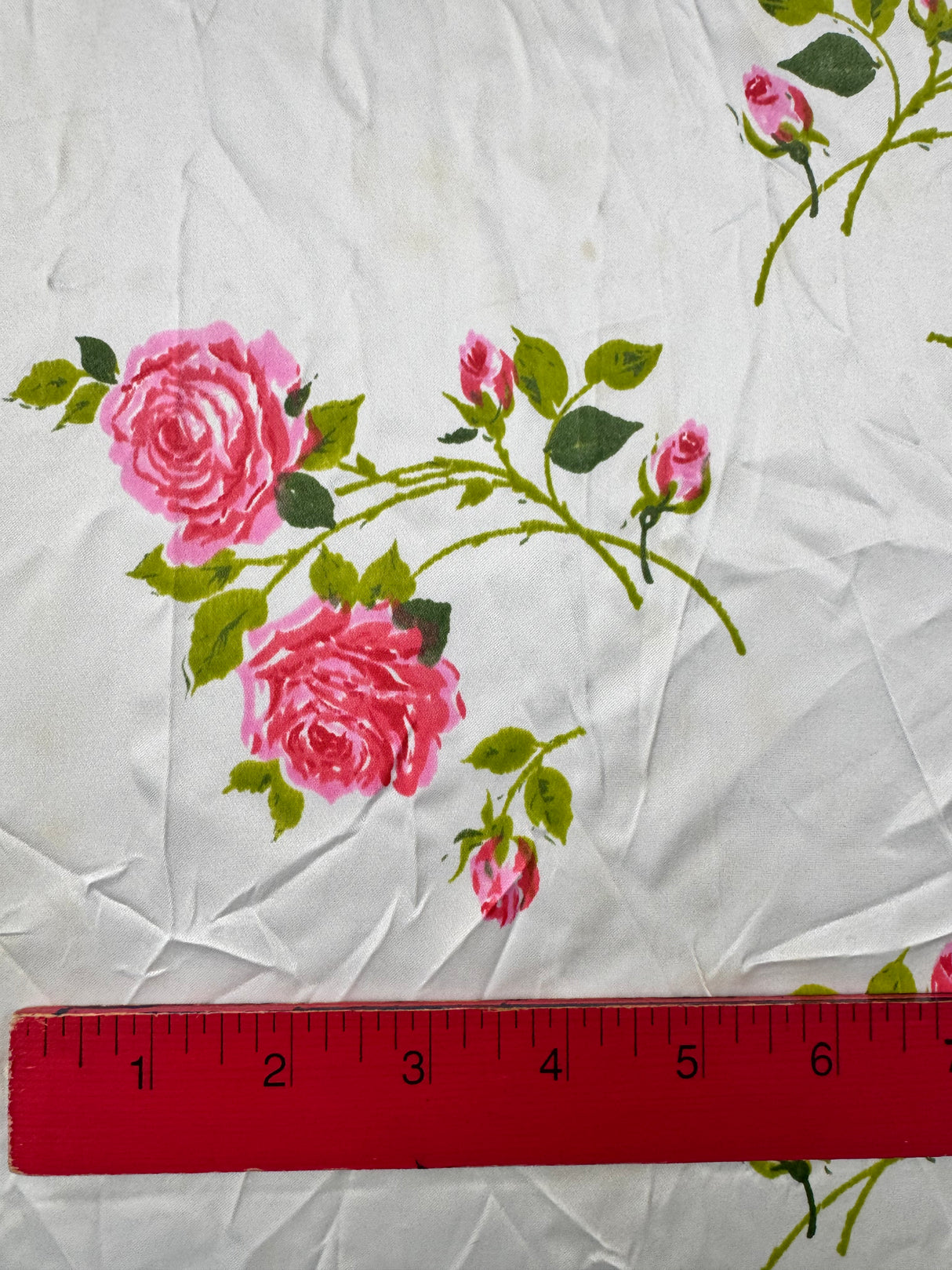 1960's White with Pink Roses Polyester Satin Fabric - 3 Piece LOT (P147)