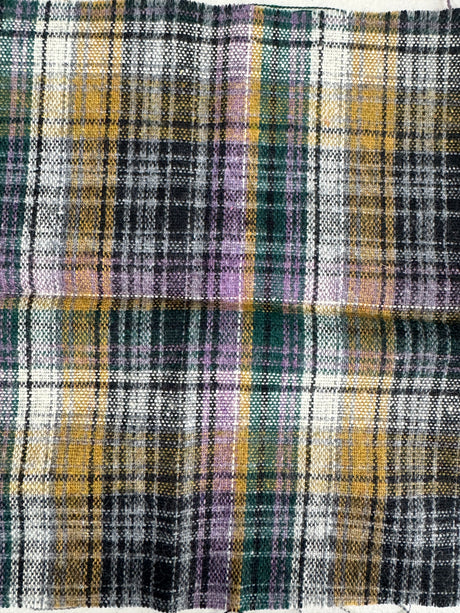 1970's Purple and Black Plaid Wool Fabric (P148)