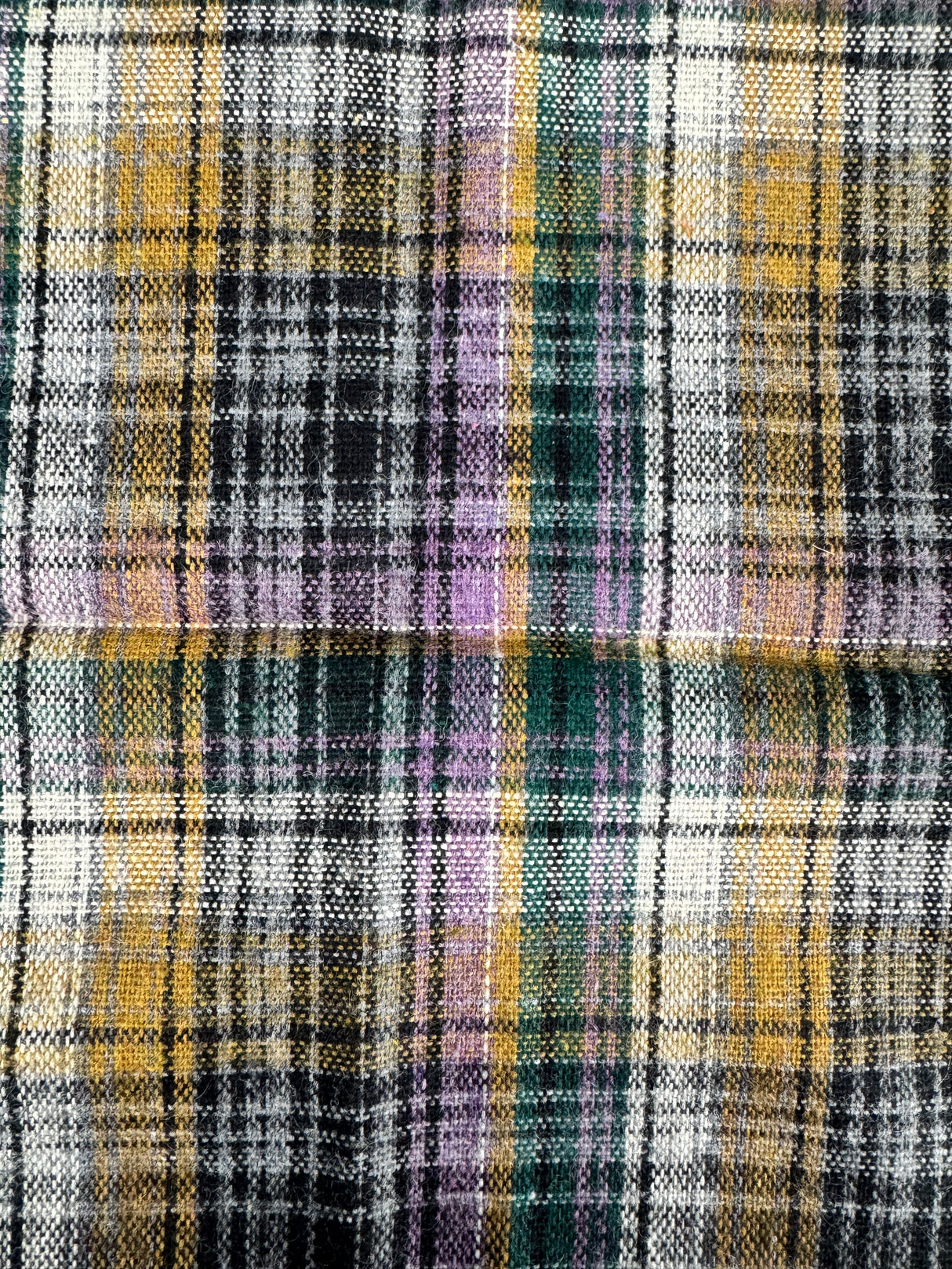 1970's Purple and Black Plaid Wool Fabric (P148)