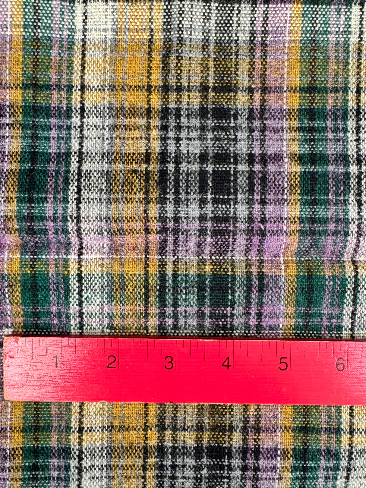1970's Purple and Black Plaid Wool Fabric (P148)