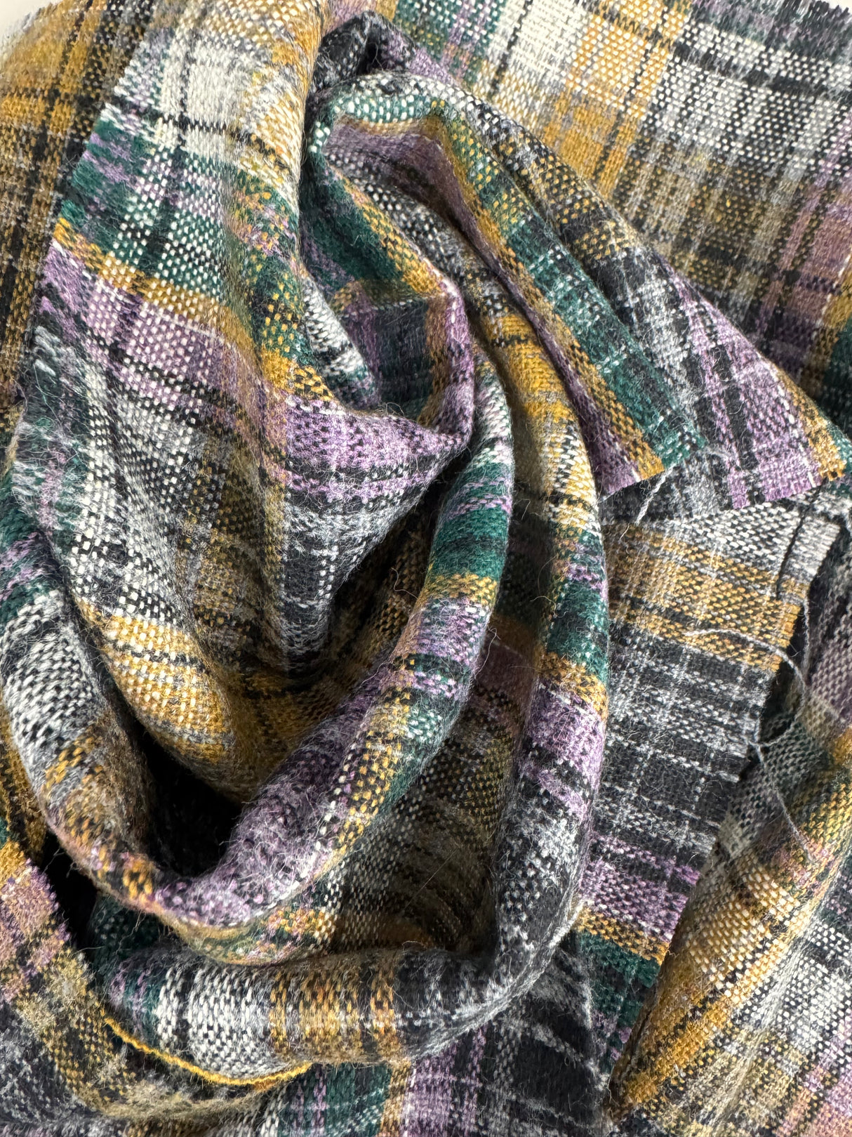 1970's Purple and Black Plaid Wool Fabric (P148)