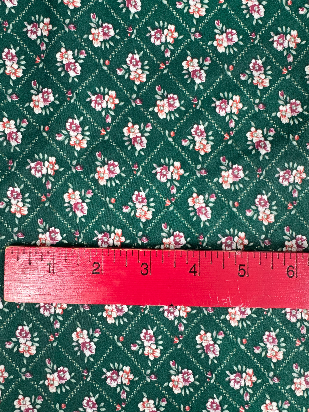 1980's Green with Pink Flowers Cotton Blend Fabric (P149)
