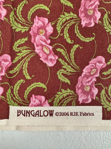 2000's Brown with Pink Flowers Cotton Blend Fabric (P150)