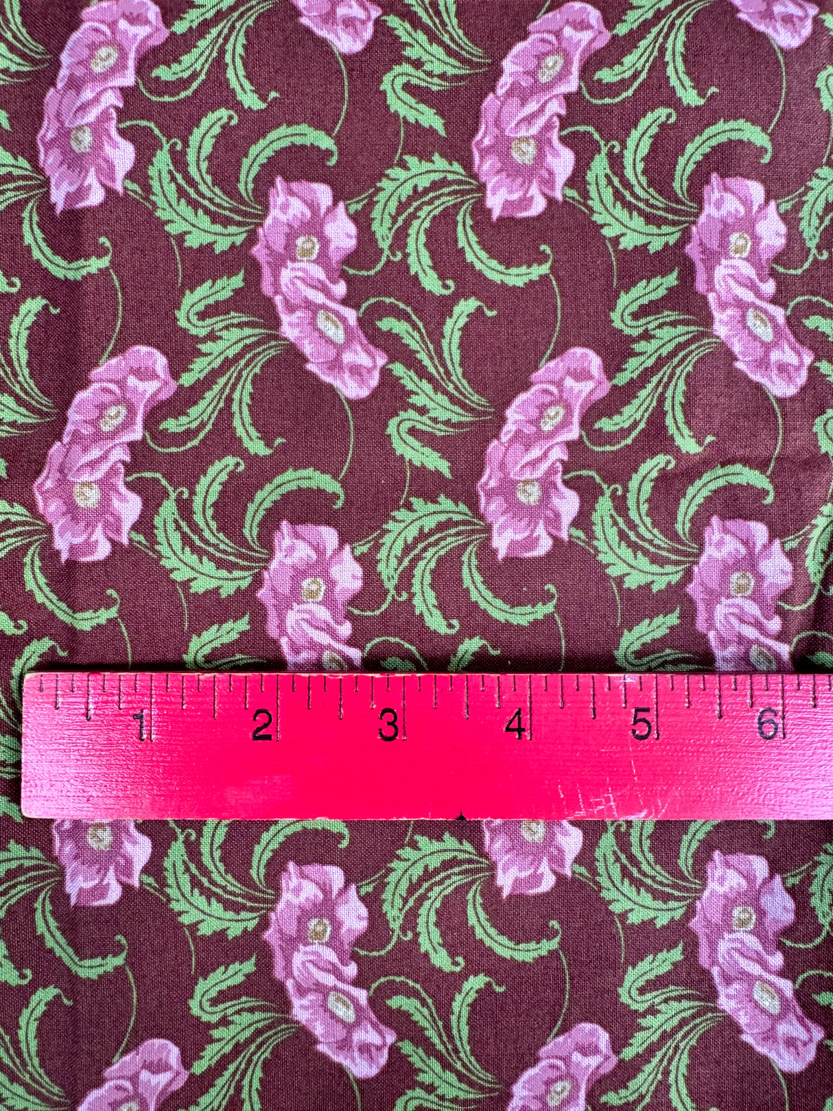 2000's Brown with Pink Flowers Cotton Blend Fabric (P150)