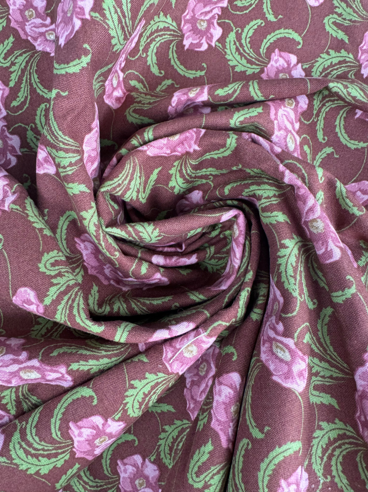 2000's Brown with Pink Flowers Cotton Blend Fabric (P150)