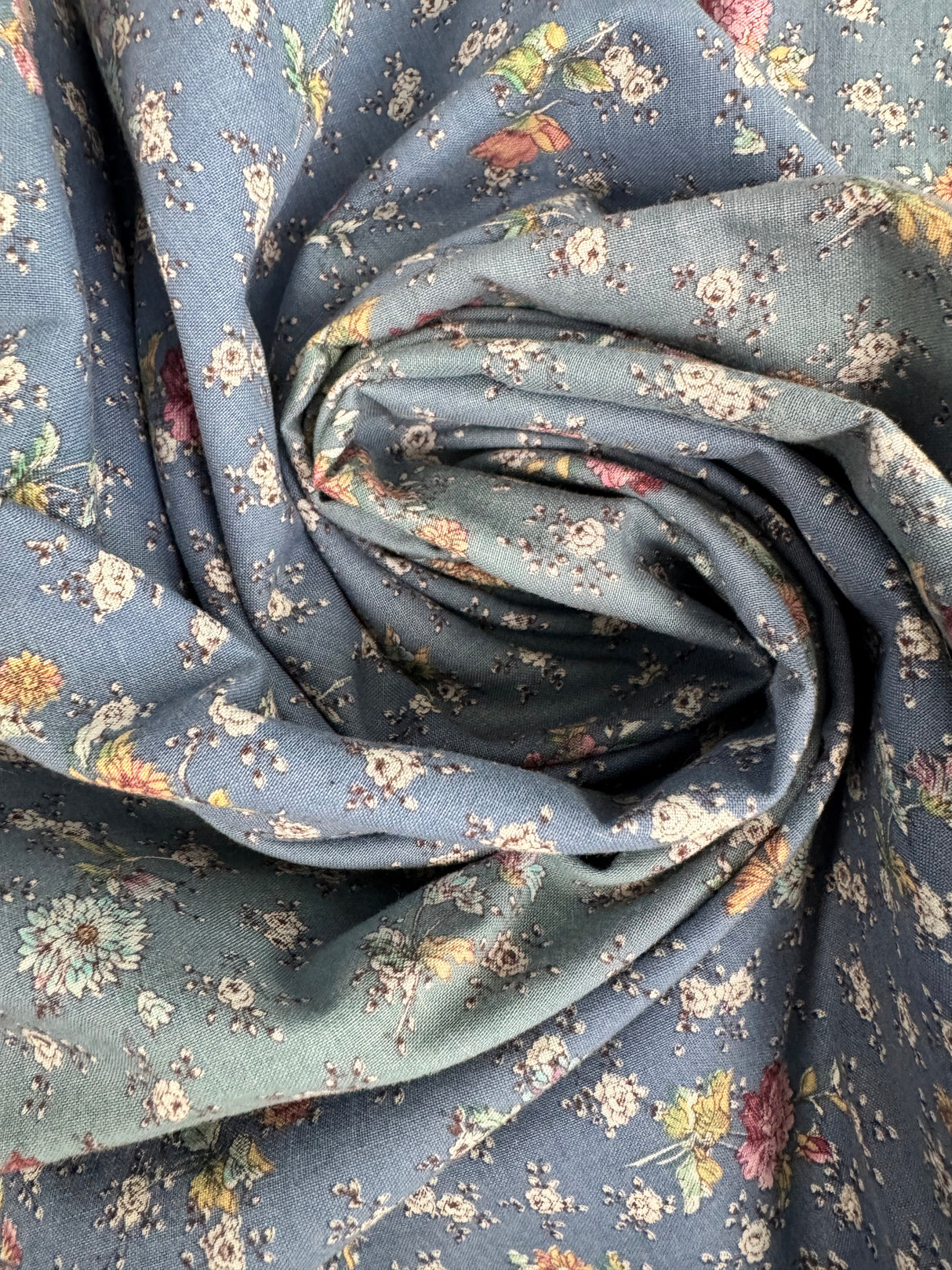 1980's Blue with Pink Floral Pattern Cotton Fabric - 2 Piece LOT (P151)