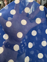 1960’s Blue with Large White Polka Dots Sheer Fabric - Polyester - BTY (H14)
