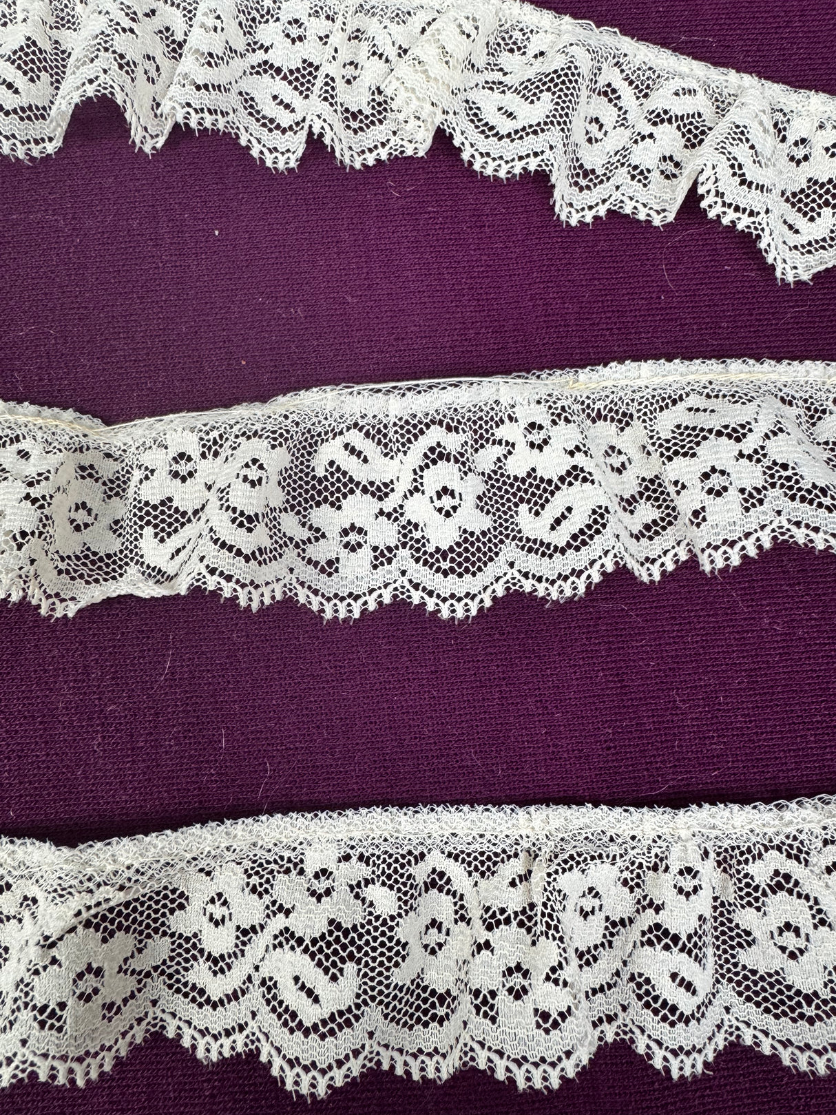 1970’s Off White Floral Ruffle Lace - Polyester - BTY