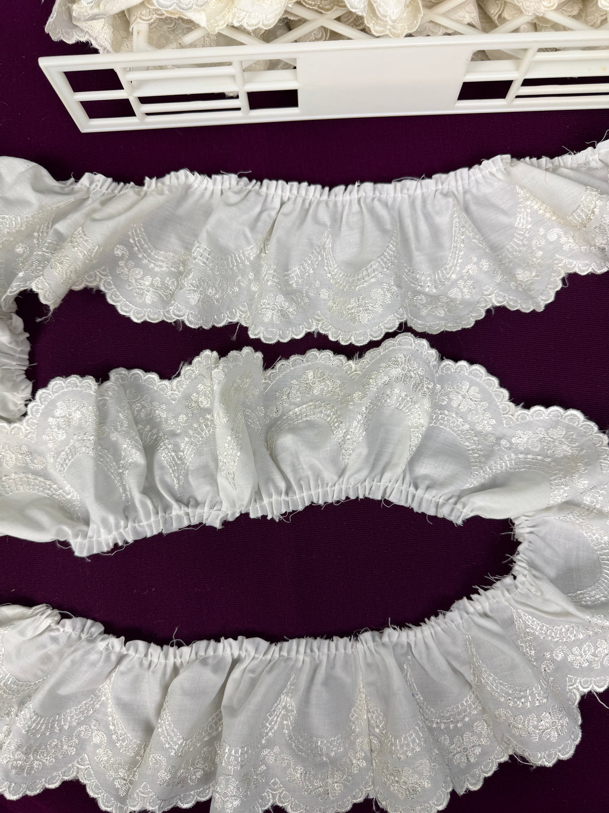 1970’s Off White Embroidered Gathered Scallop Edge Trim - BTY