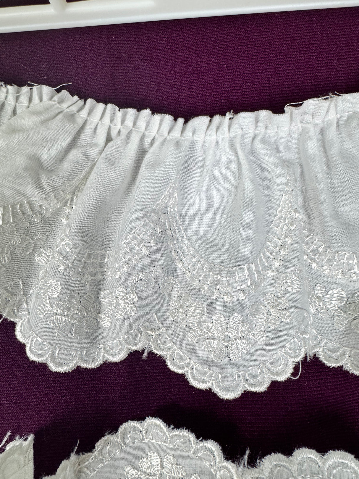 1970’s Off White Embroidered Gathered Scallop Edge Trim - BTY