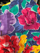 1970’s Bright Large Floral Print Crinkle Cotton Blend Fabric - BTY