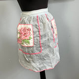 1950’s Rose Print Hostess Light Blue Half Apron - Organdy