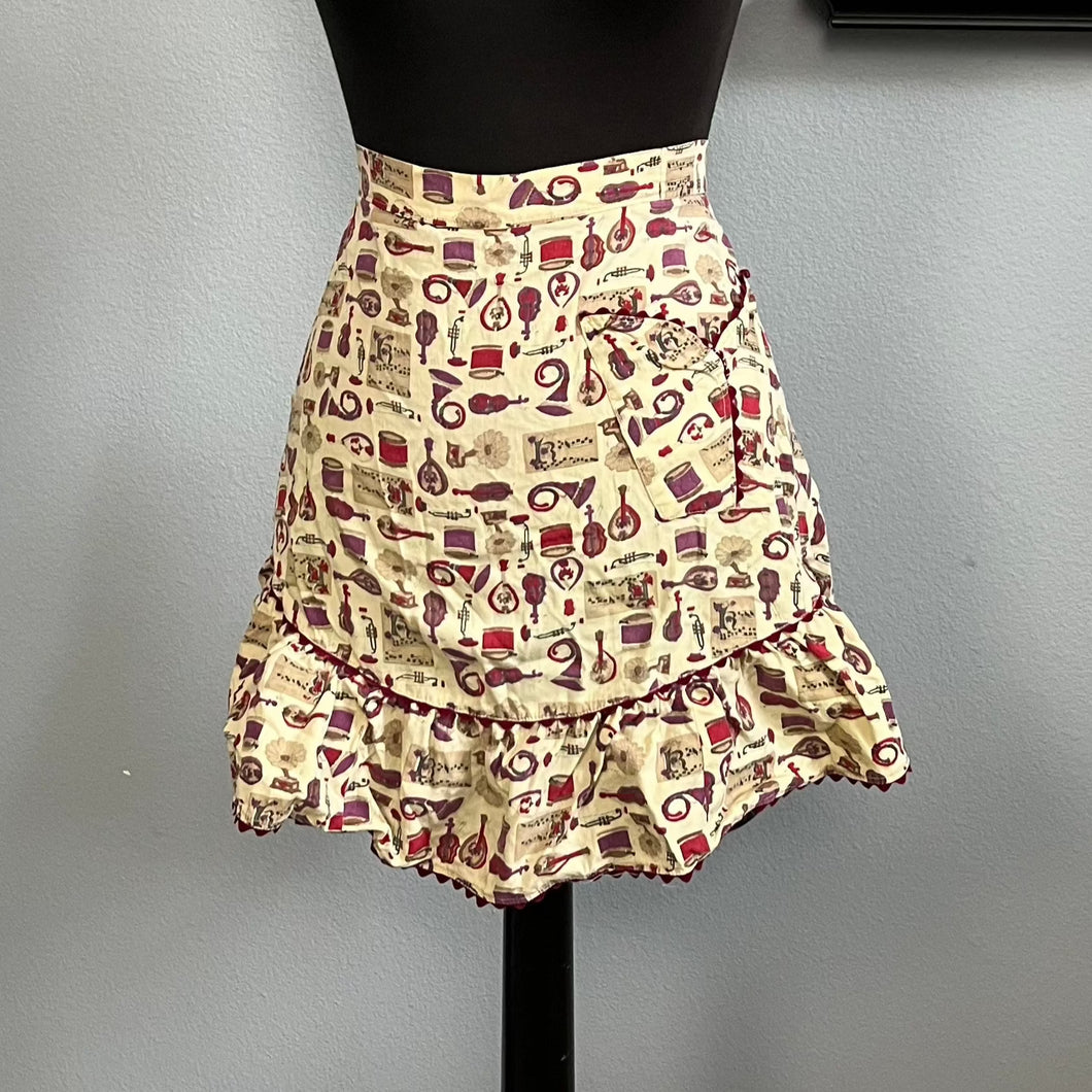 1950’s Musical Instrument Novelty Print Half Apron - Cotton