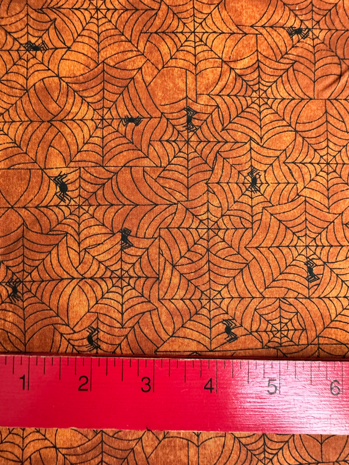 2000's Orange Spider Web Novelty Print Cotton Fabric - BTY