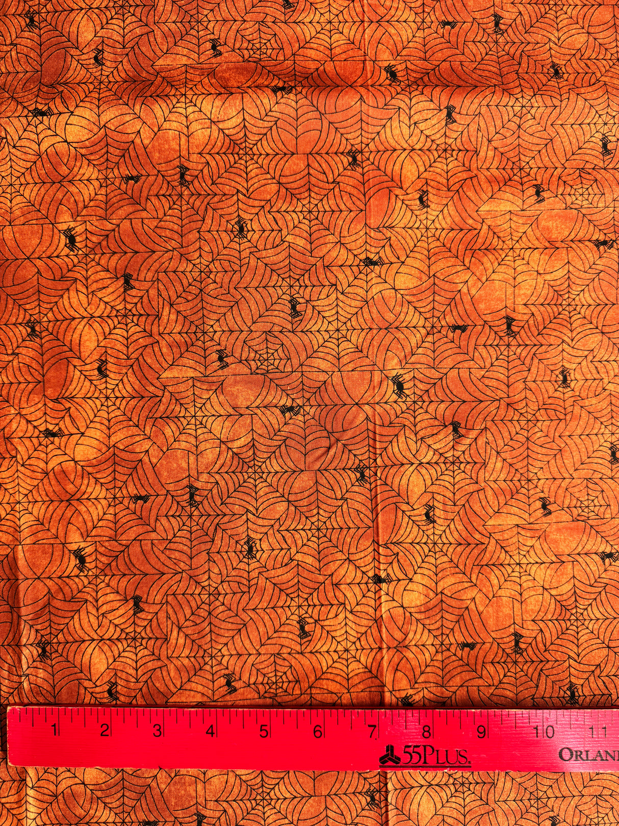 2000's Orange Spider Web Novelty Print Cotton Fabric - BTY